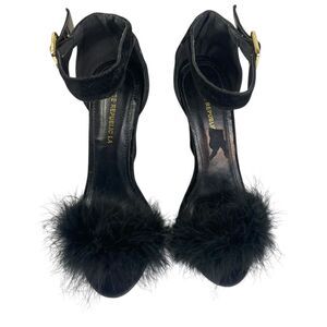 Shoe Republic LA Black Feathered Stiletto Heels sz 7